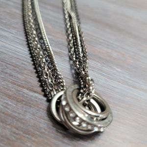 Gunmetal and silver long necklace multi-chain 443